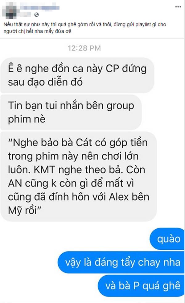 Đoạn tin nhắn khẳng định Cát Phượng đứng sau scandal của Kiều Minh Tuấn và An Nguy được lan truyền trên mạng.