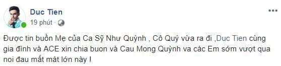 Diễn viên Đức Tiến chia buồn và mong Như Quỳnh sớm  vượt qua nỗi đau quá lớn này.