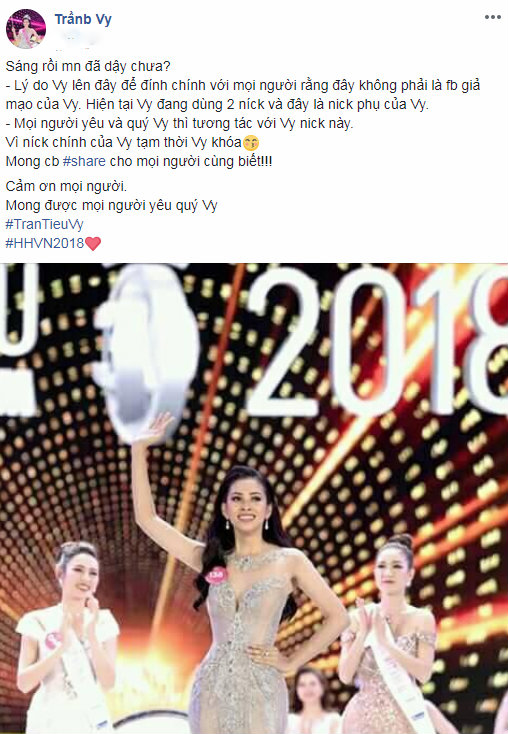 Hoa hậu Việt Nam 2018 cập nhật thông báo trên tài khoản mới.