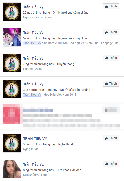 Hàng loạt các tài khoản Facebook giả mạo Hoa hậu Trần Tiểu Vy xuất hiện.