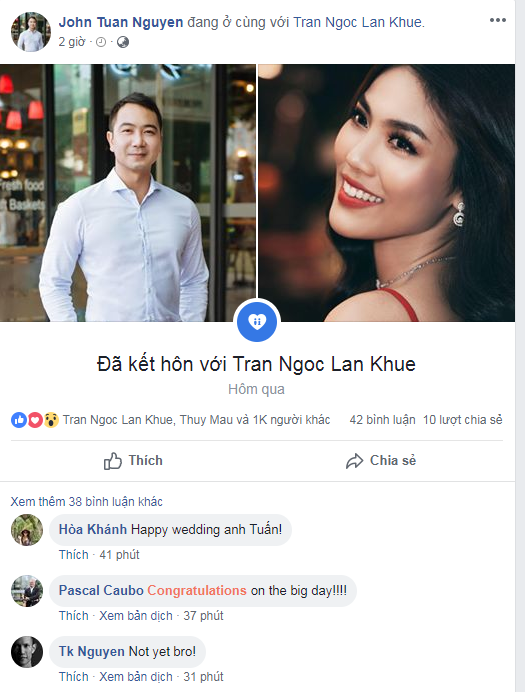 John Tuấn Nguyễn cập nhật tình trạng hôn nhân trên mạng xã hội.