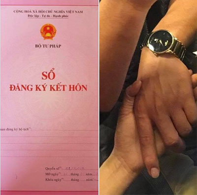 Phương Thanh khoe giấy chứng nhận đăng ký kết hôn.