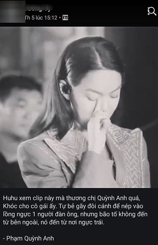 Khoảnh khắc Phạm Quỳnh Anh khóc trên sân khấu được người hâm mộ ghi lại.