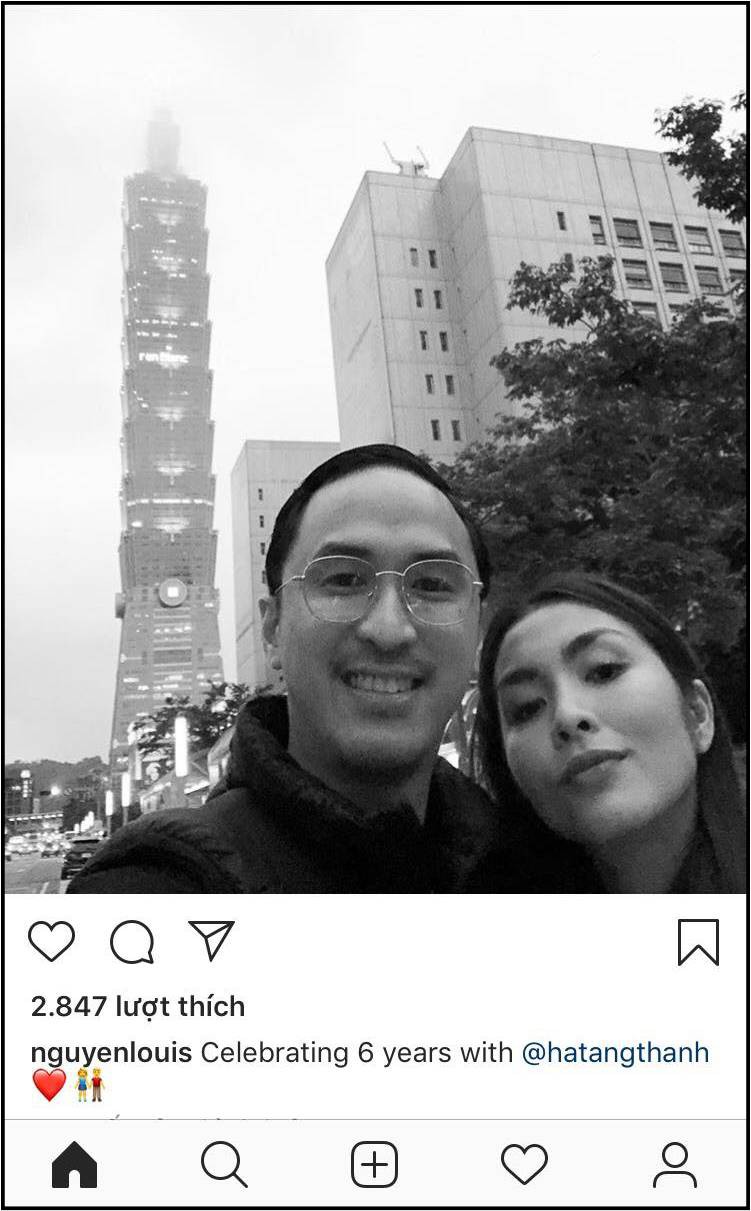 Trên Instagram cá nhân, Louis Nguyễn đã đăng tải hình ảnh hạnh phúc bên Tăng Thanh Hà, kèm dòng chú thích: 