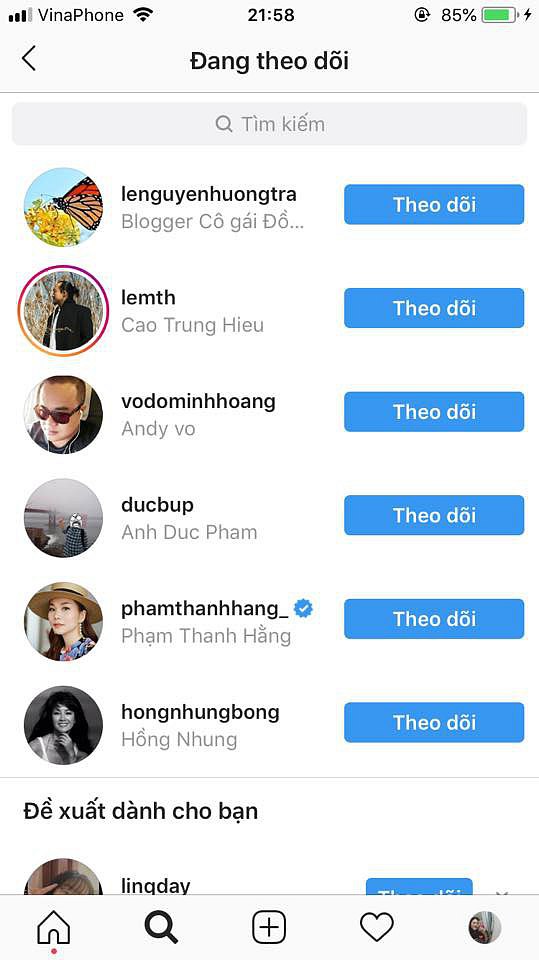 Trong danh sách theo dõi ít ỏi của Hà Anh Tuấn có tên Thanh Hằng.
