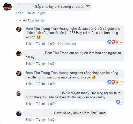 Đàm Thu Trang gay gắt đáp trả lời bình luận 