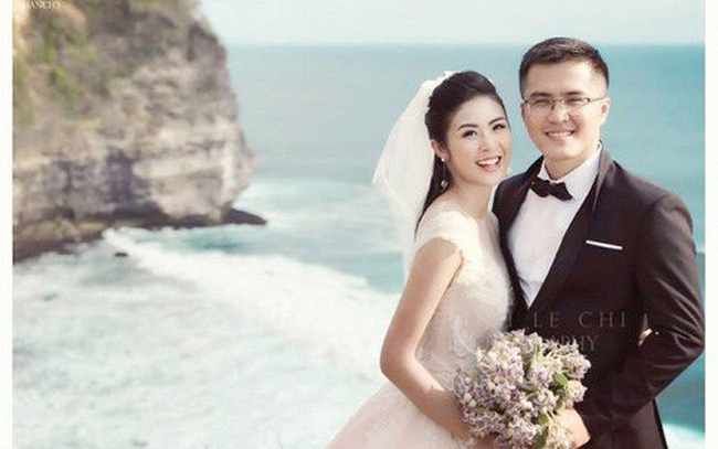 Hoa hậu Ngọc Hân từng gây xôn xao khi lộ những hình mặc váy cưới bên người bạn trai lạ mặt.