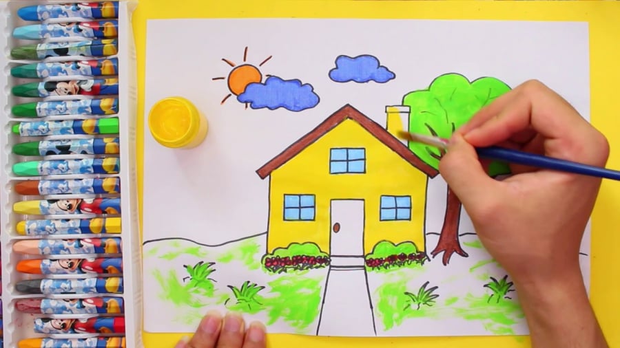 Cách vẽ tranh ngôi nhà mơ ước đơn giản  ngôi nhà trên đảo bay  Cong dan  art 61  YouTube
