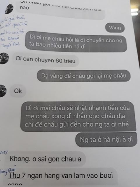 Một trong những đoạn nhắn tin của chị Đặng với kẻ giả mạo