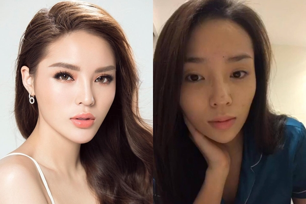 Đôi mắt Kỳ Duyên trông nhỏ hơn khi thiếu chì kẻ. Lông mày cũng bị lộ rõ nhược điểm vừa nhạt vừa thưa sau khi tẩy trang.