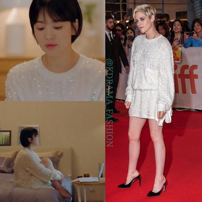 nữ diễn viên lựa chọn mẫu đầm sequin lấp lánh từng được Kristen Stewart diện trên thảm đỏ. Thiết kế nằm trong bộ sưu tập thu đông 2018 của Chanel. 