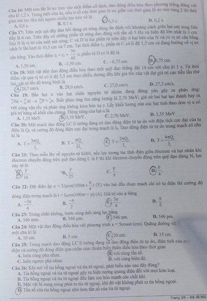 đề thi, đáp án đại học vật lý 2014 mã đề 692
