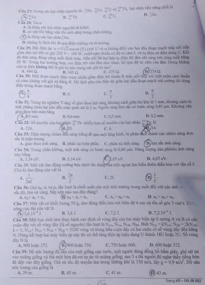 đề thi, đáp án đại học môn vật lý 2014 mã đề 692