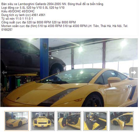 Siêu xe Lamborghini Gallardo đang được rao bán tại Việt Nam với giá 70.000 usd