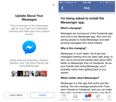 Người dùng Facebook Việt Nam bắt đầu bị “ép” sang Messenger