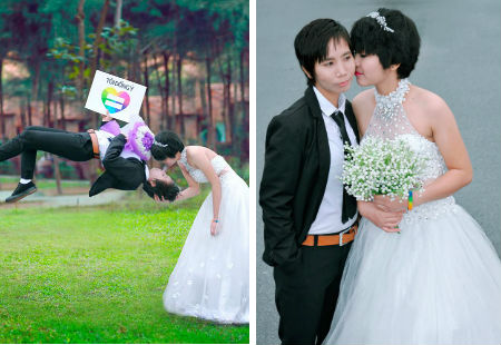 Hình ảnh cặp đôi đồng tính nữ hạnh phúc trong ngày cưới