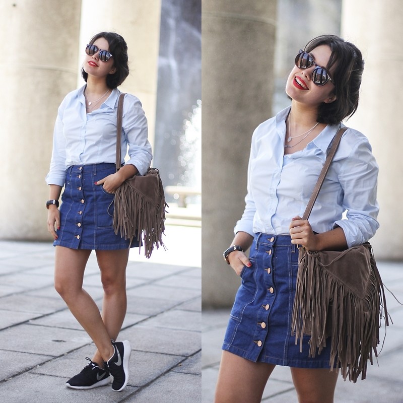 Mách bạn gái mix đồ với chân váy denim đính cúc phong cách retro