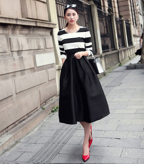 Chân váy xòe dài phong cách Hàn Quốc ba màu trắng nâu đen | Lazada.vn