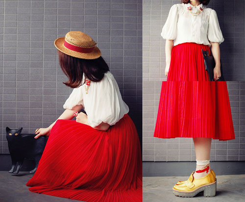 10 Outfits chân váy đỏ đô kết hợp với áo màu gì HOT TREND 2021