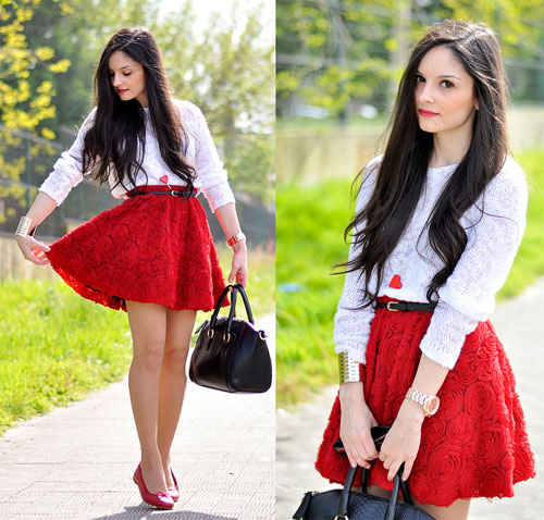Cách phối đồ đẹp, cực chất với với chân váy đỏ sành điệu