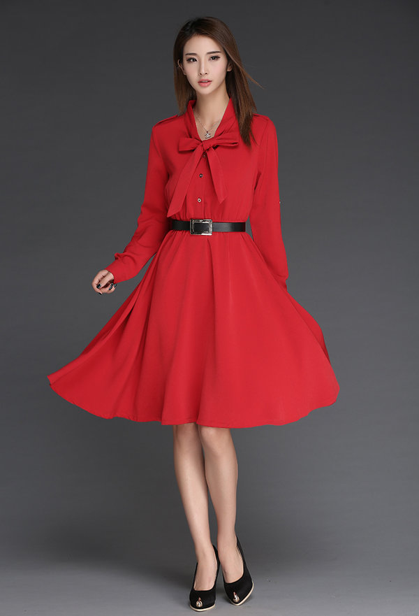 XIYUYI Váy nơ kiểu Pháp 2023 phong cách đại học mùa thu đông váy chữ A ngọt  ngào đồ noel nữ đầm đỏ giáng sinh đầm tết đầm đỏ mặc tết 
