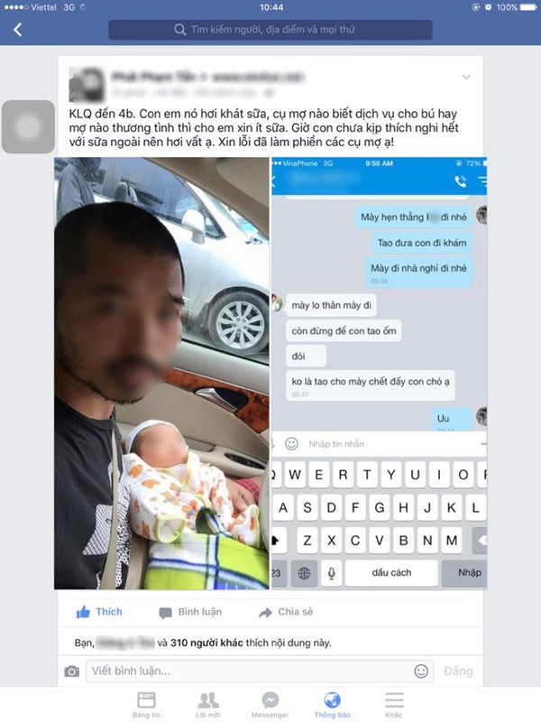 Ông bố xin sữa cho con trên mạng xã hội bị 