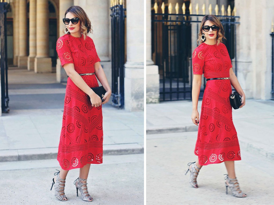 Những mẫu váy đỏ quyến rũ xuống phố ngày giao mùa