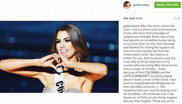 Hoa hậu Colombia chúc mừng Philippines sau tin đồn tự tử