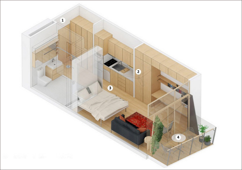 Thiết kế nội thất chung cư mini 15m2 tiện nghi NDNTCC8
