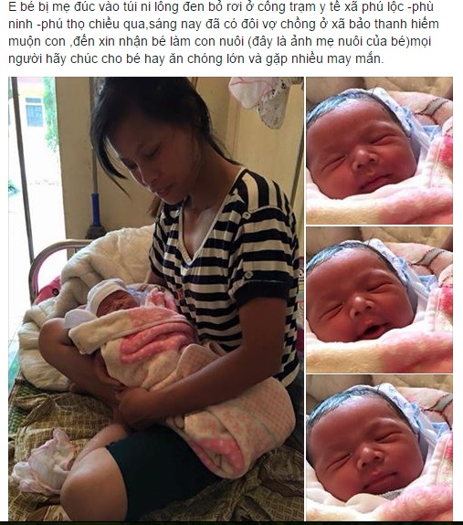 Một bé trai sơ sinh bị bỏ trong túi bóng đen ở Phú Thọ