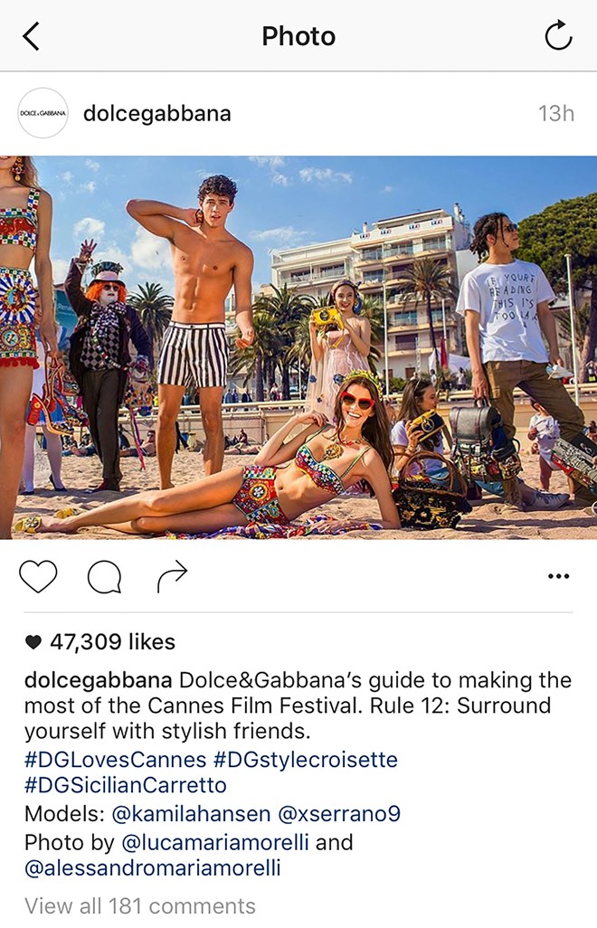 Phương Trinh xuất hiện trên instagram của Dolce&Gabbana