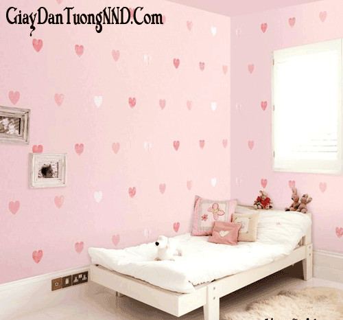 Giấy dán tường màu hồng dành cho bé gái