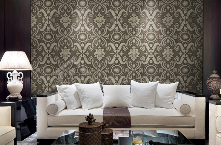 trang trí giấy dán tường phong cách cổ điển cho phòng khách