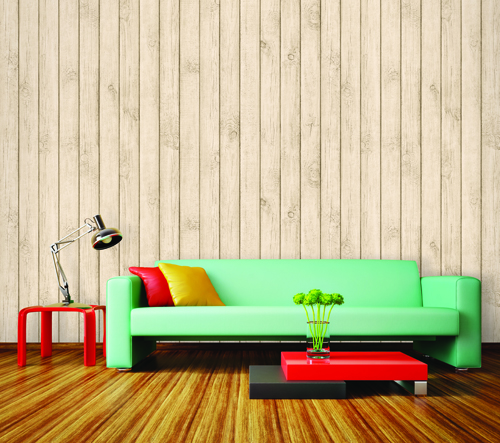 Trang trí giấy dán tường vân gỗ cho phòng khách