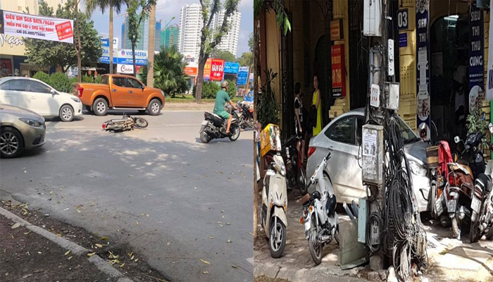 Chiếc xe lao lên vỉa hè sau khi gây tai nạn.
