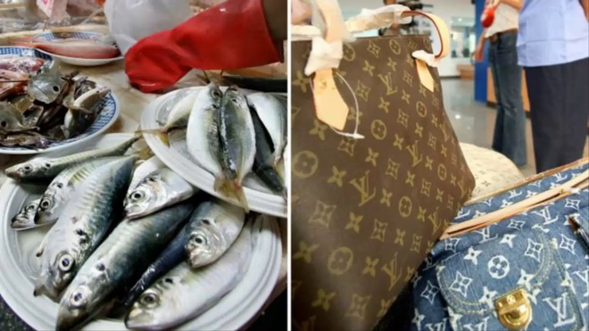 Chiếc túi LV được bà ngoại dùng để đựng cá tươi.