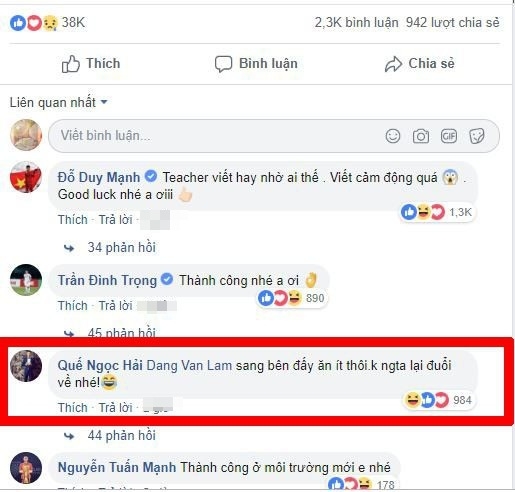 Bình luận của Quế Ngọc Hải đã gây chú ý với dân mạng.