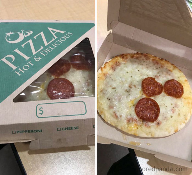 Chiếc pizza chỉ có đúng vỏn vẹn 3 miếng pepperoni.