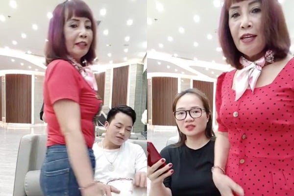 Chị Thu Sao tự tin khoe vóc dáng trong livestream.