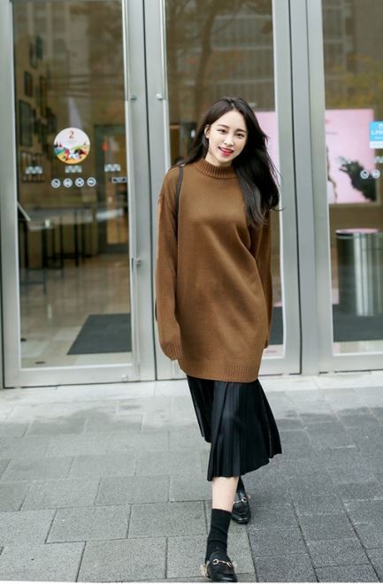 Váy áo đầm len đan tay dài dáng chữ A LYQ71402 thời trang Thu Đông