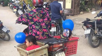 Nhìn khoảnh khắc bà đưa 2 cháu đi khai giảng bằng sọt xe máy cà tàng, ai cũng ''ứa nước mắt'