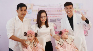 Chị em song Nhi xúng xính váy áo, giao lưu cùng mọi người nhân ngày xuất viện