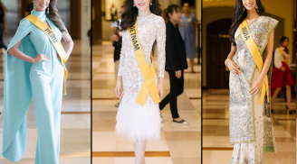 Á hậu Phương Nga diện váy xuyên thấu đính lông vũ đẹp tựa nữ thần trong phần thi phỏng vấn ở Miss Grand