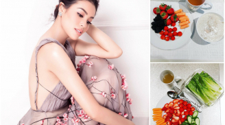 Hoa hậu Phạm Hương thản nhiên ăn toàn rau - củ - quả trước lời đồn bí mật qua Mỹ sinh con