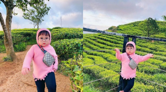 Bé gái có cặp má 'bánh bao', tạo dáng cực kỳ dễ thương ở Đà Lạt khiến dân mạng 'tan chảy'
