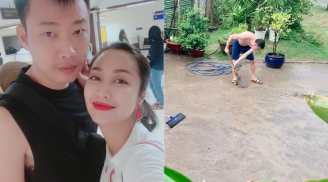 Chồng Ốc Thanh Vân mắc lỗi gì với vợ mà phải dọn sân giữa trời mưa để làm lành thế này?