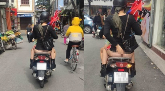Giật mình với hình ảnh cô gái không mặc quần, vô tư ngồi xe máy đi giữa phố đông người