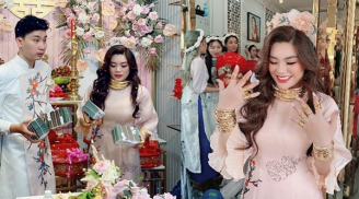 Cô dâu đeo kiềng vàng nặng trĩu cổ, nhẫn kín tay lại bonus 4 cọc tiền, dân mạng 'đòi' đỡ hộ 'gánh nặng'