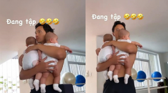 Khoảnh khắc ông bố bỉm sữa Kim Lý 'một nách hai con' chuyên nghiệp khiến fan phấn khích