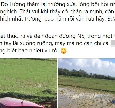 Lái ô tô về thăm trường cũ, 'xúc động' vì được khen nam thanh niên mất 'bình tĩnh' lao thẳng xuống ruộng